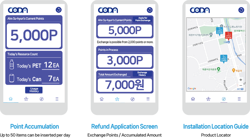 CODA Reverse Vending Machine App Usage